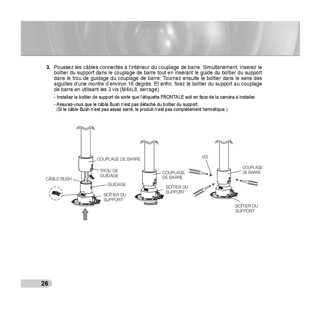 Samsung SCC-C7435P manual Couplage DE Barre VIS Trou DE 