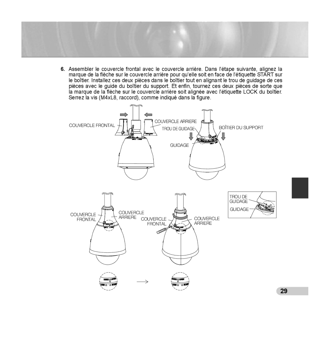 Samsung SCC-C7435P manual Couvercle Frontal Couvercle Arriere Trou DE Guidage 