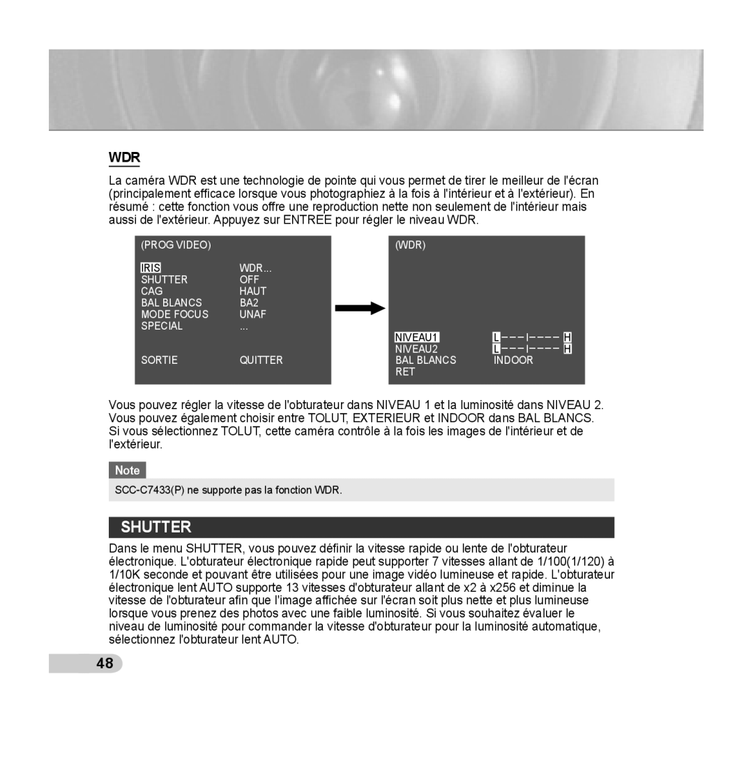 Samsung SCC-C7435P manual Prog Video WDR 