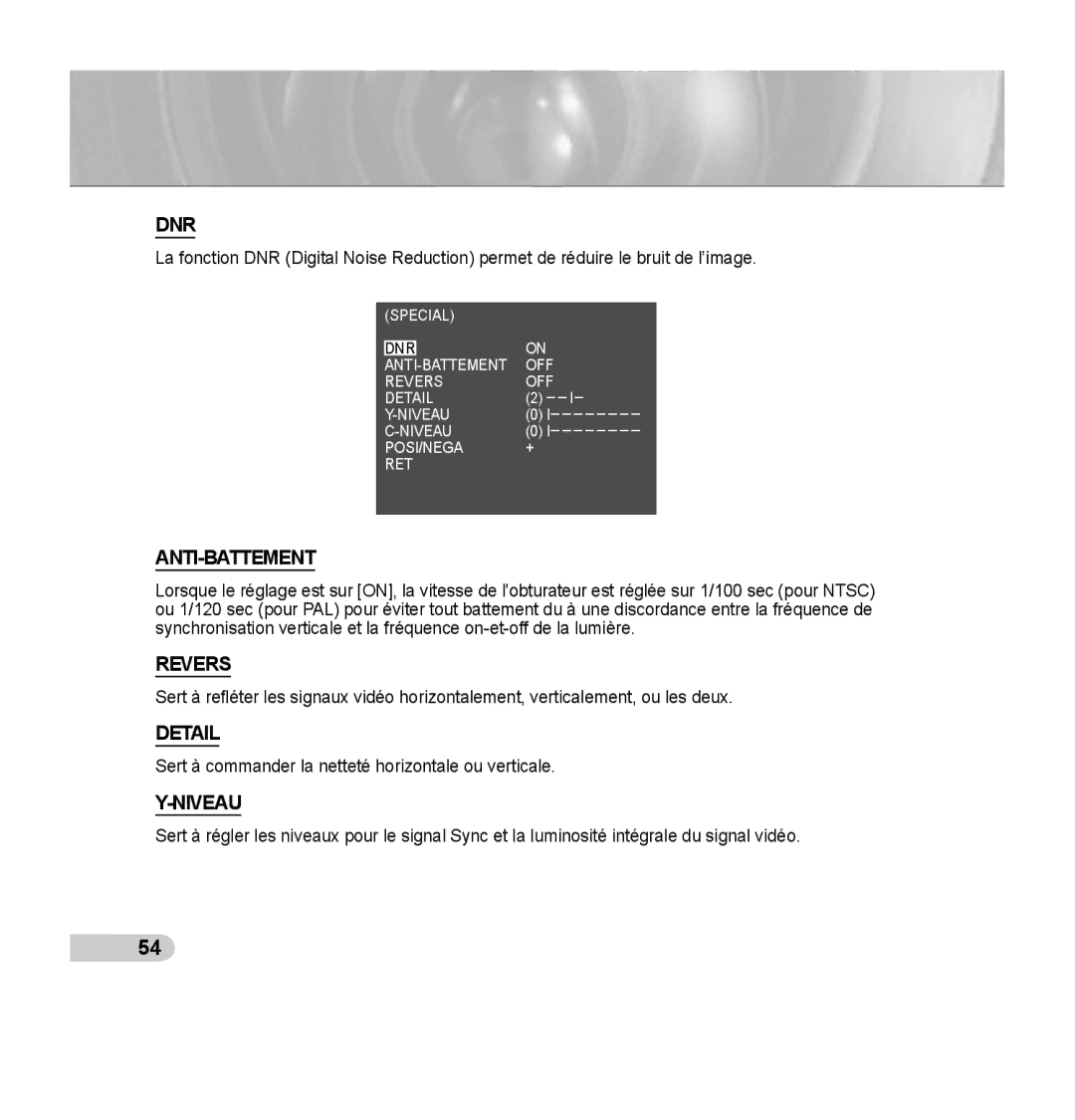 Samsung SCC-C7435P manual Anti-Battement, Niveau 