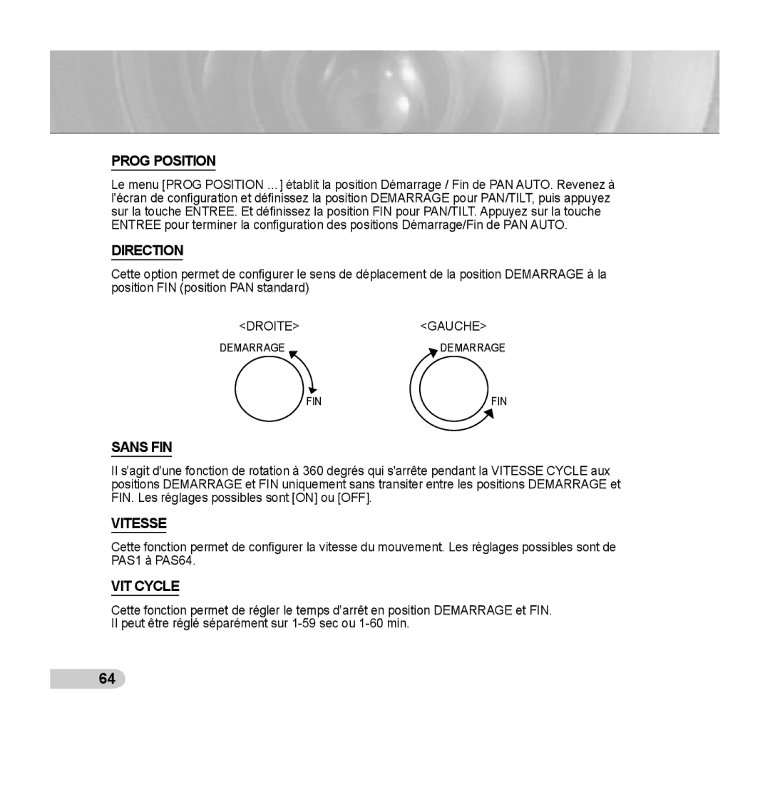 Samsung SCC-C7435P manual Sans FIN, Vitesse 