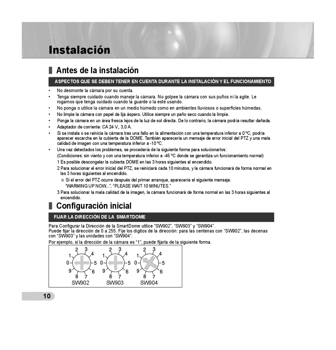 Samsung SCC-C7435P manual Instalación, Antes de la instalación, Configuración inicial 