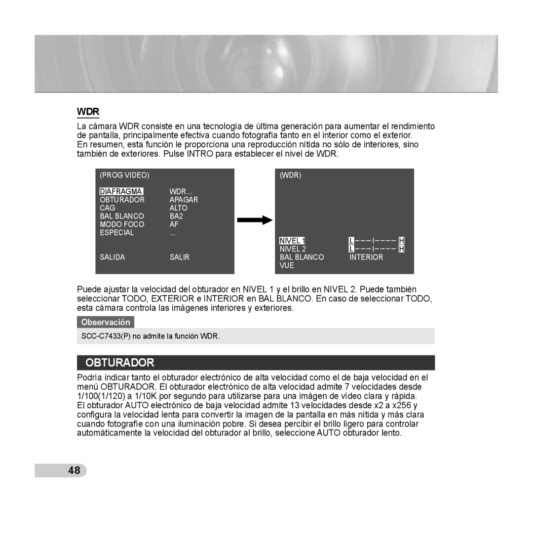 Samsung SCC-C7435P manual Obturador, Wdr 