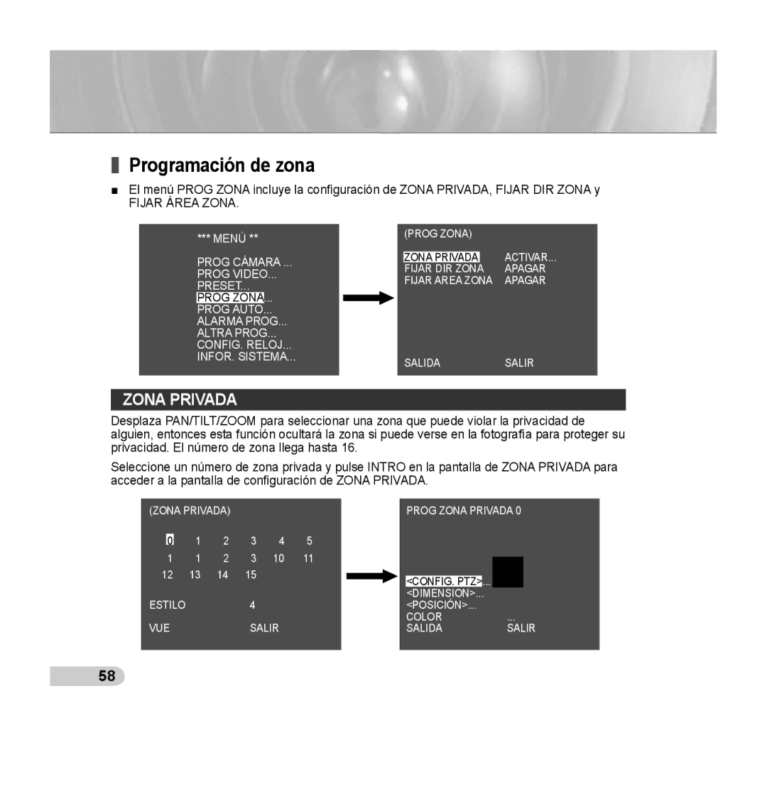 Samsung SCC-C7435P manual Programación de zona, Zona Privada 