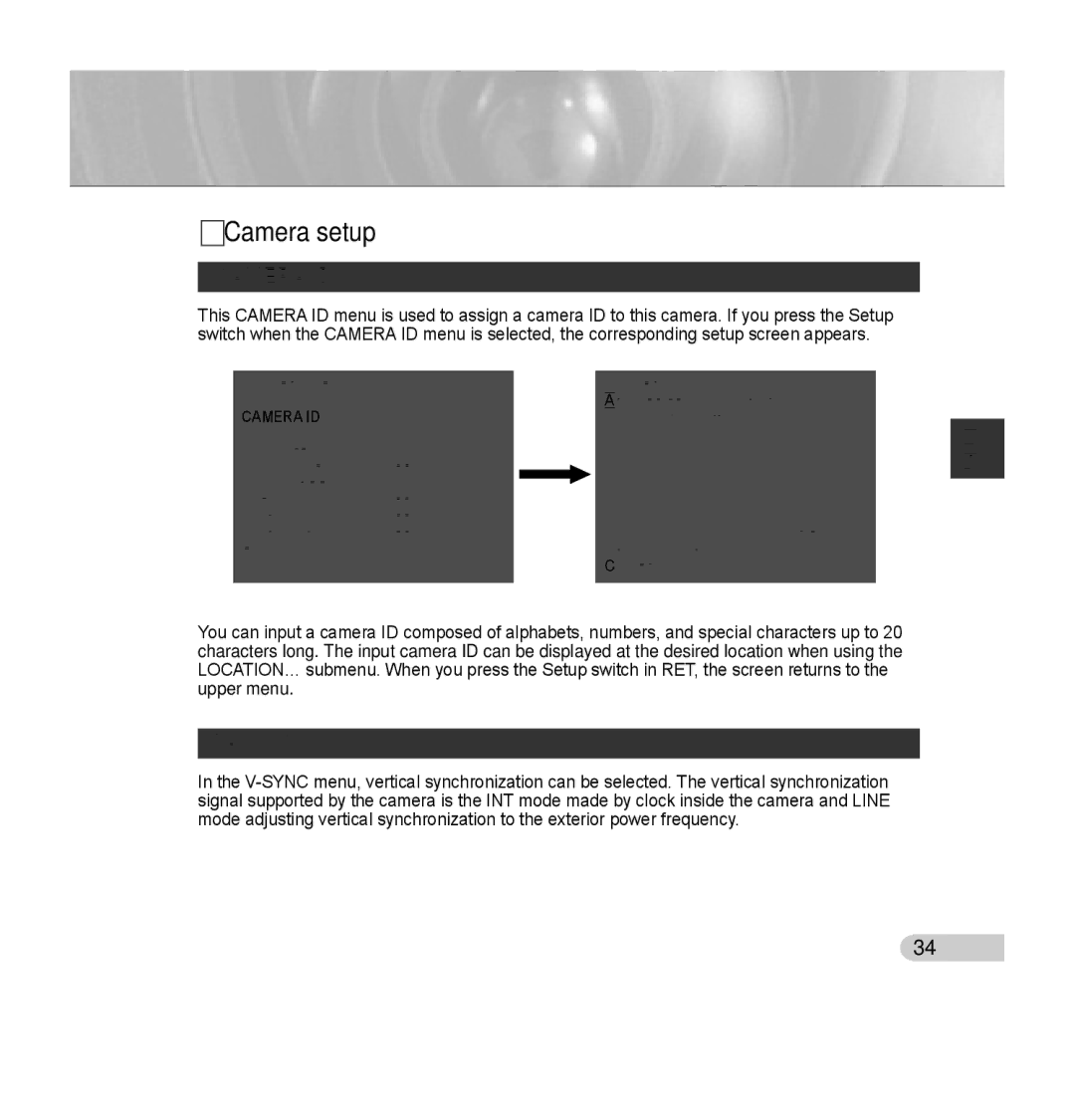 Samsung SCC-C7435P manual Camera setup, Camera ID, Sync 