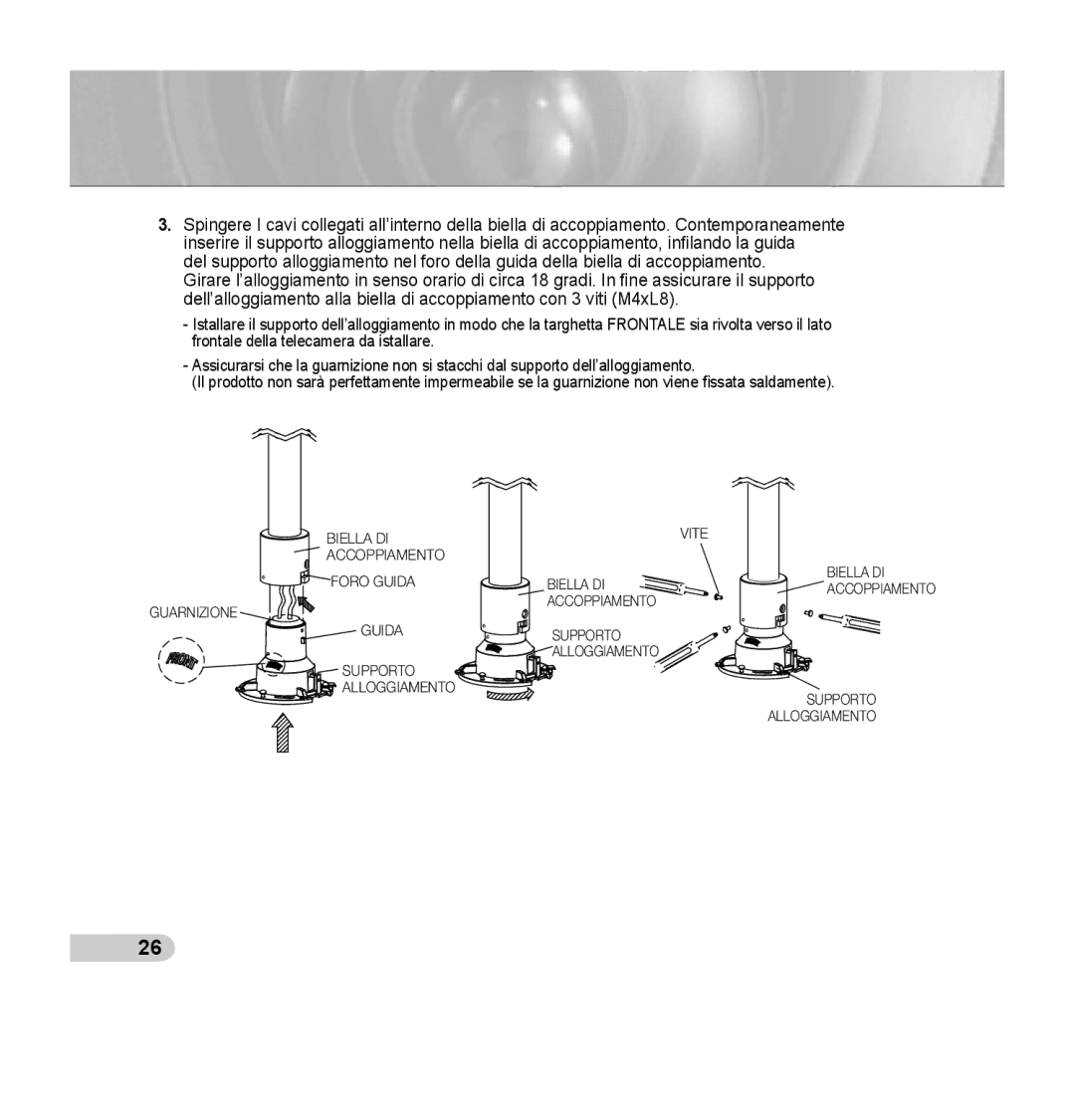 Samsung SCC-C7435P manual Biella DI Vite Accoppiamento Foro Guida 