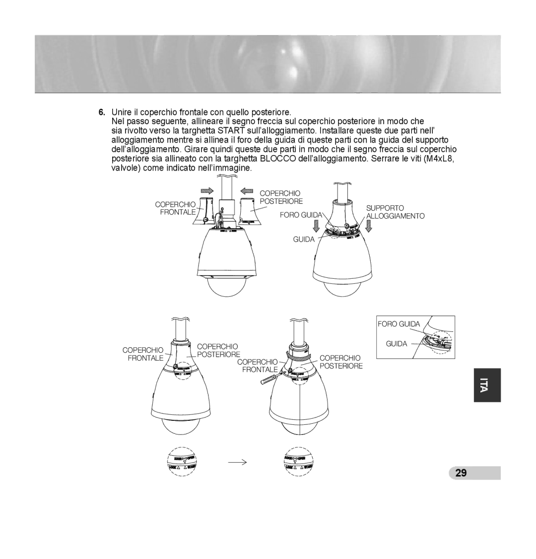 Samsung SCC-C7435P manual Coperchio Frontale Posteriore Supporto Foro Guida 