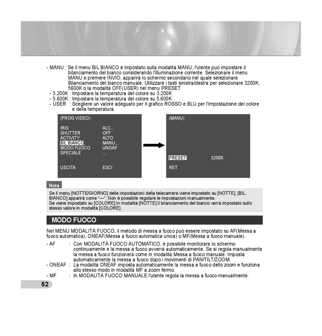 Samsung SCC-C7435P manual Modo Fuoco 