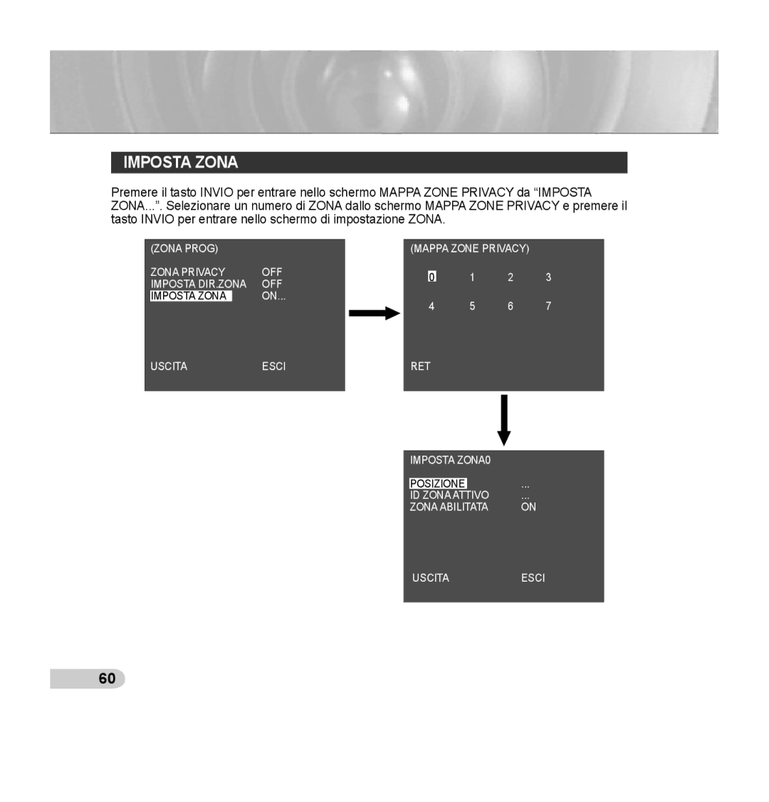 Samsung SCC-C7435P manual Imposta Zona 