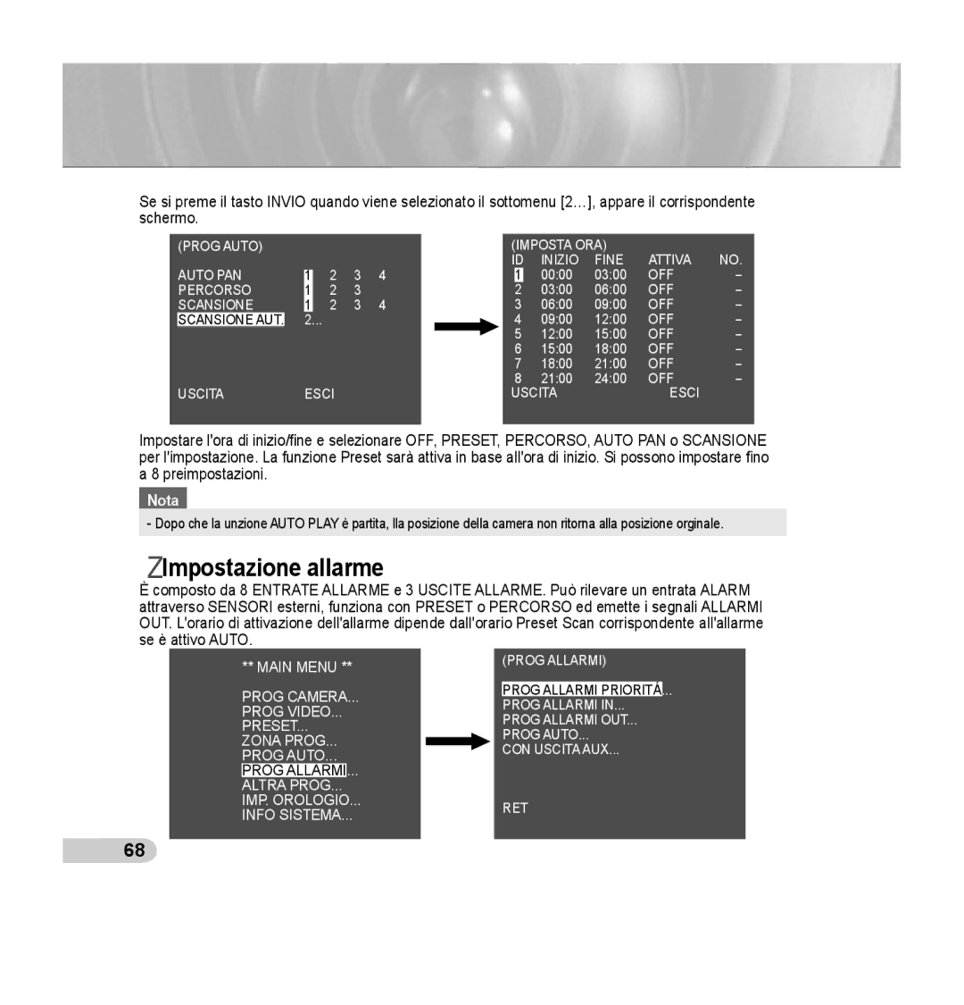 Samsung SCC-C7435P manual Impostazione allarme 