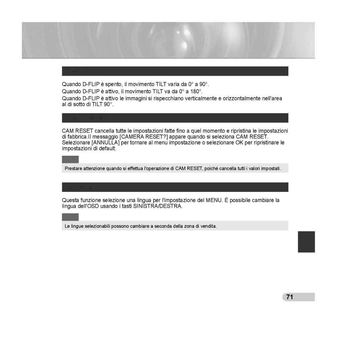 Samsung SCC-C7435P manual Flip, Lingua 