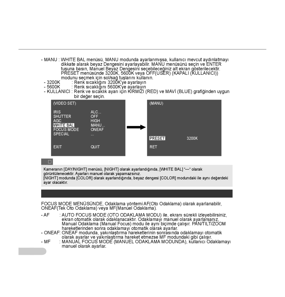 Samsung SCC-C7435P manual Hareketlerinden sonra odaklamayı otomatik olarak ayarlar 