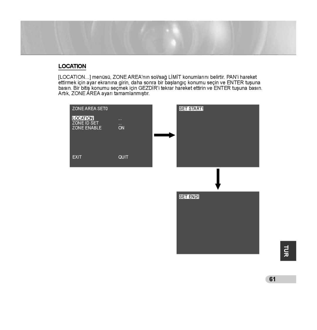 Samsung SCC-C7435P manual Zone ID SET Zone Enable Exit Quit 