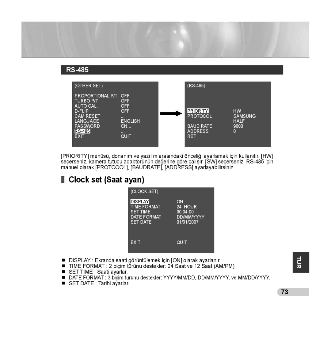 Samsung SCC-C7435P manual Clock set Saat ayarı 