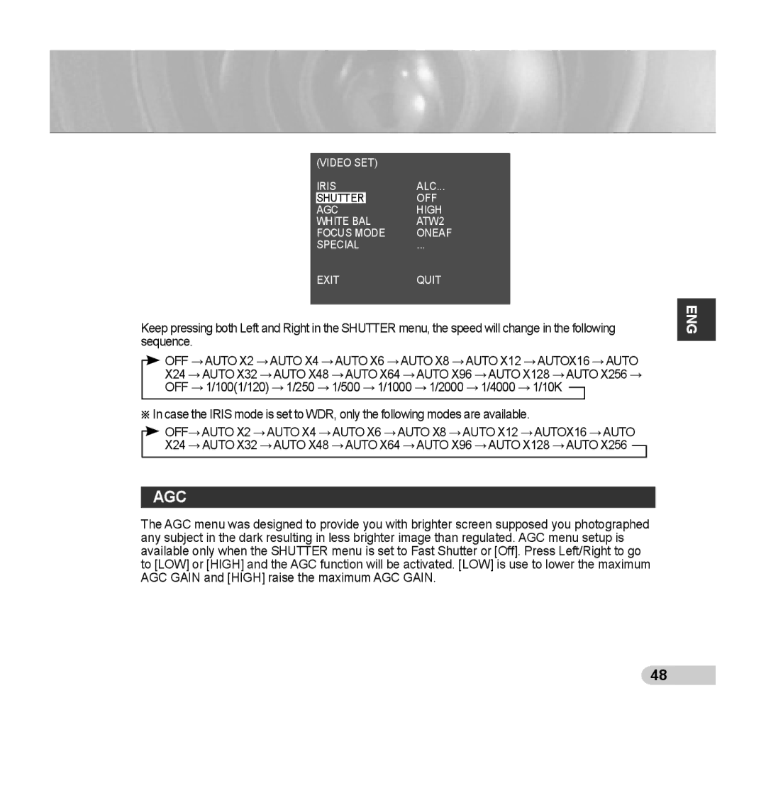 Samsung SCC-C7435P manual Agc 