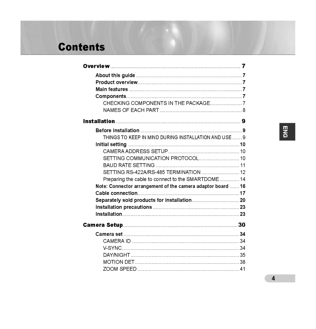 Samsung SCC-C7435P manual Contents 