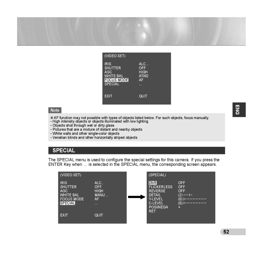 Samsung SCC-C7435P manual Special 