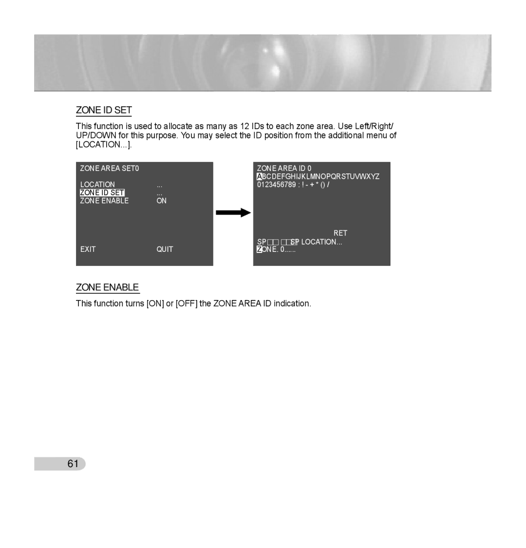 Samsung SCC-C7435P manual Zone ID SET, Zone Enable 