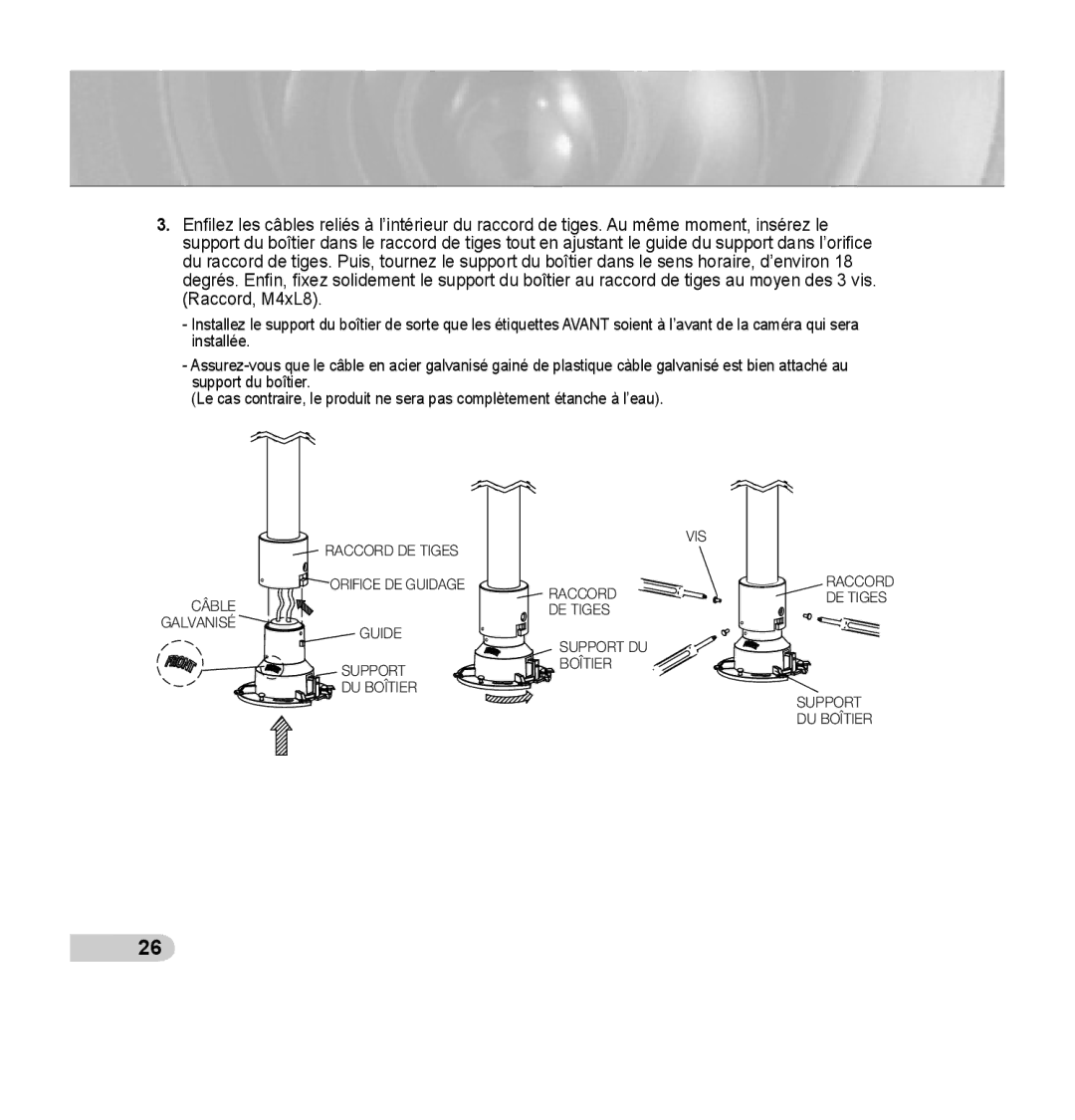 Samsung SCC-C7435P manual Raccord DE Tiges 