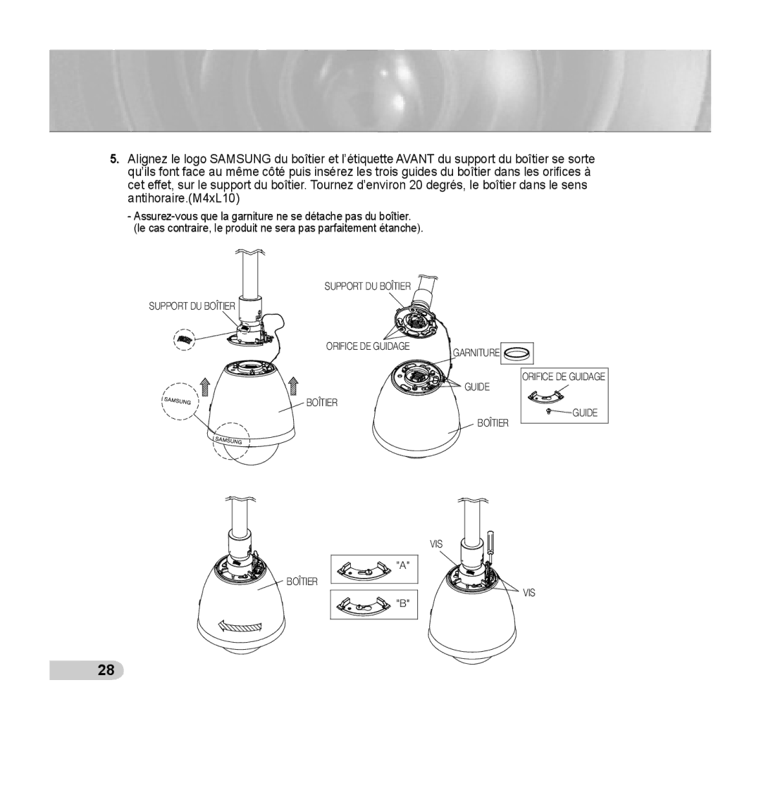 Samsung SCC-C7435P manual Guide Boîtier VIS Orifice DE Guidage 