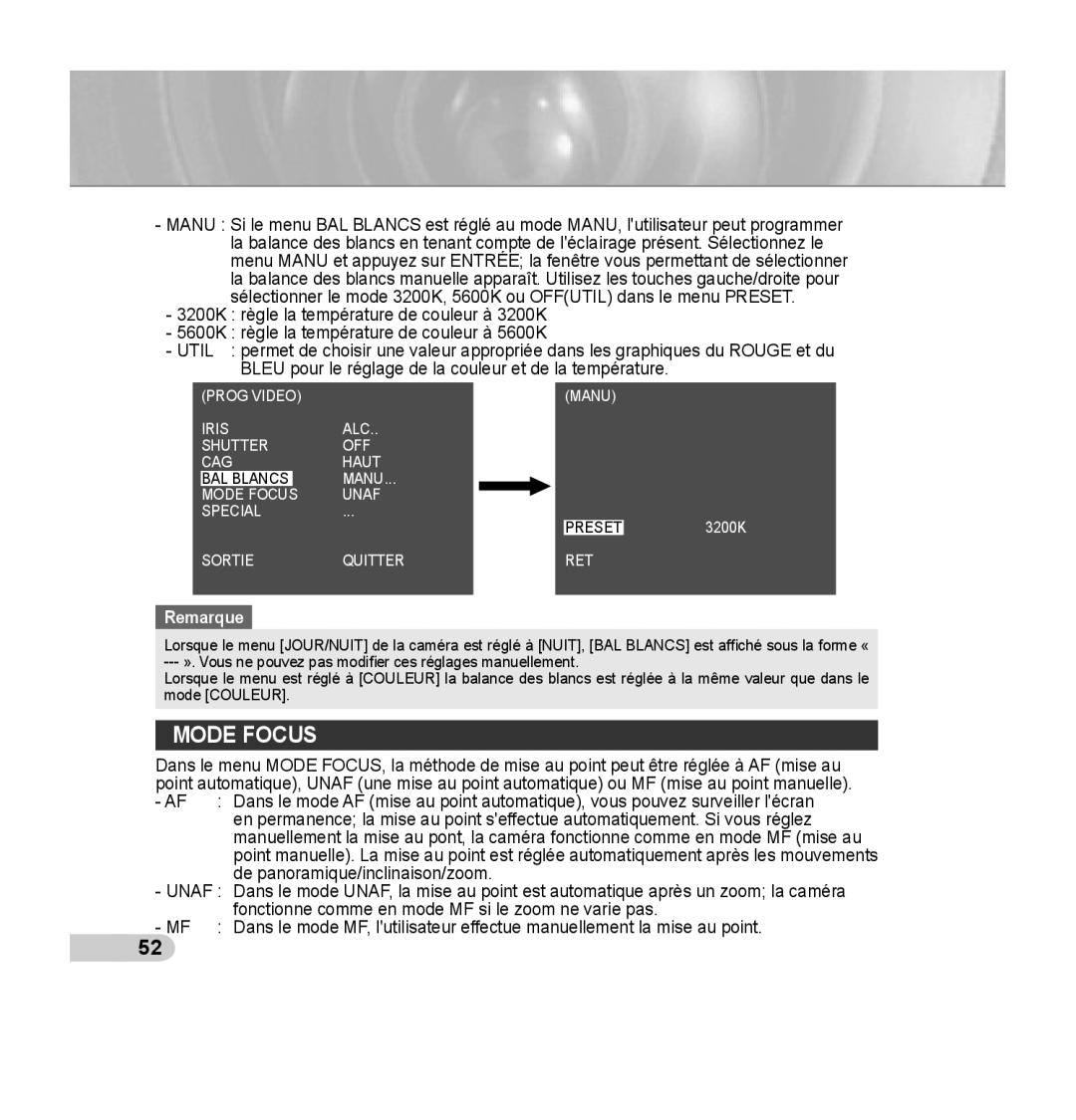 Samsung SCC-C7435P manual Mode Focus 