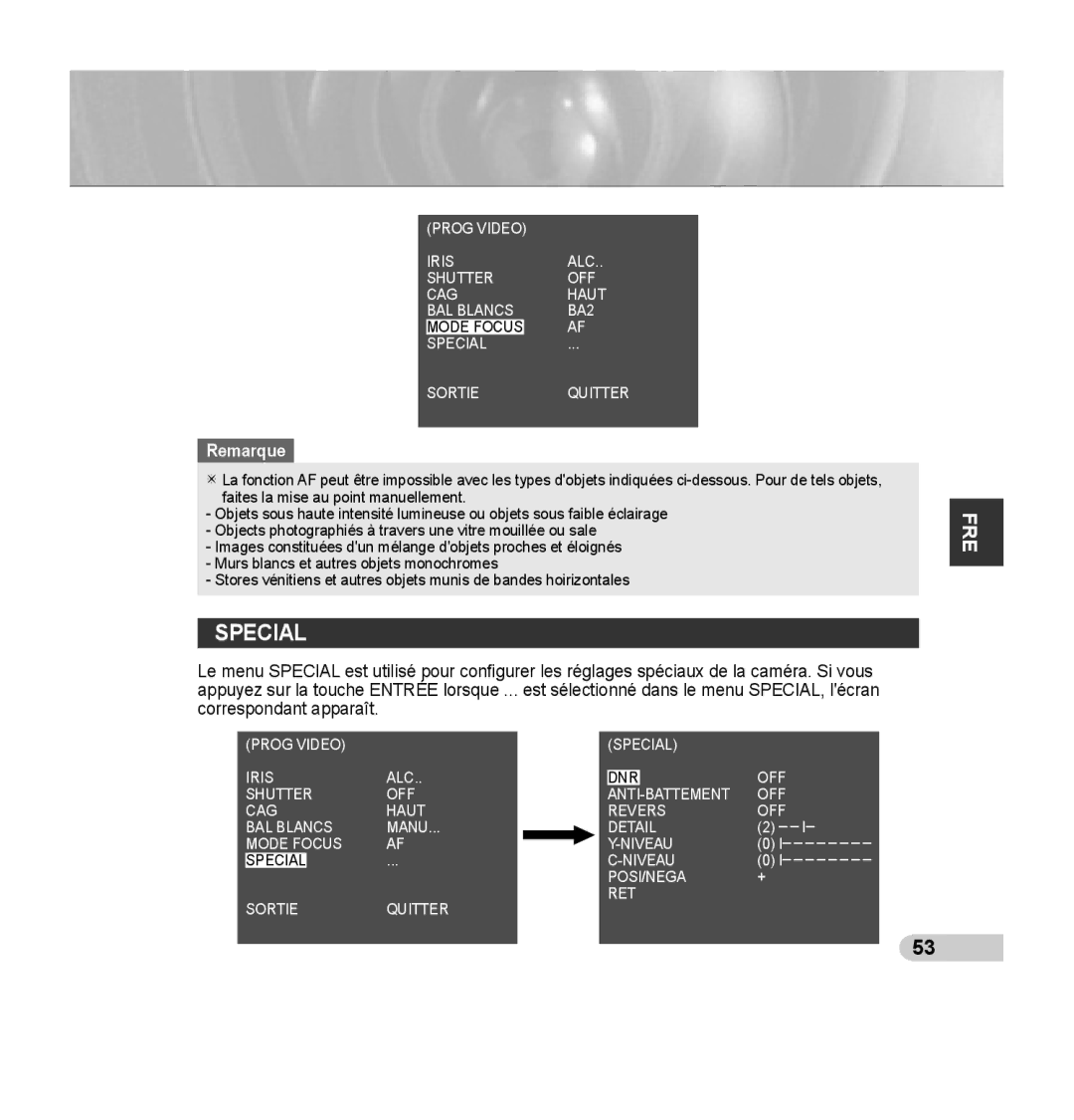 Samsung SCC-C7435P manual Prog Video Special Iris ALC OFF DNR Shutter 