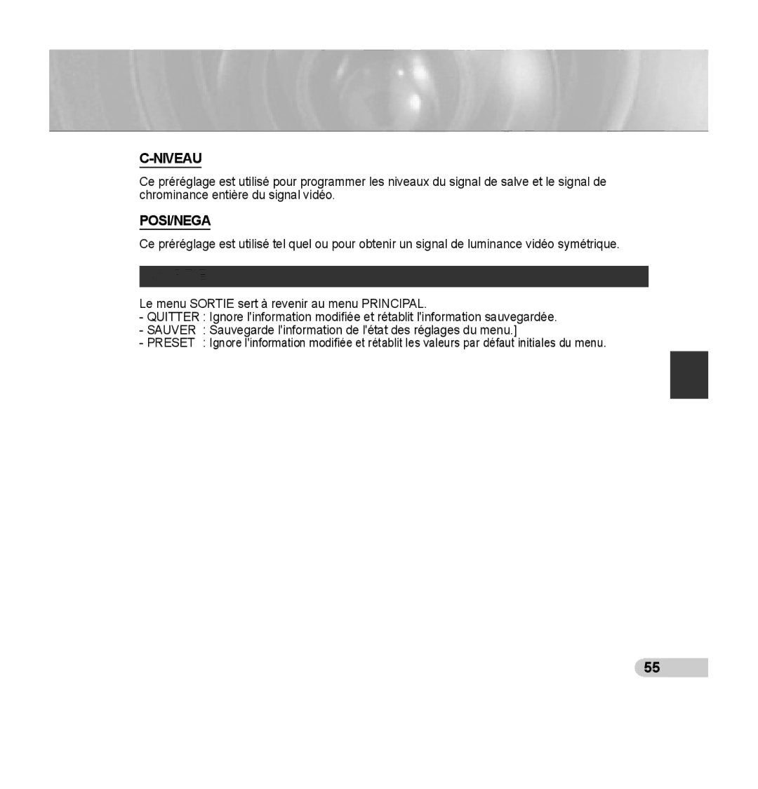 Samsung SCC-C7435P manual Sortie 