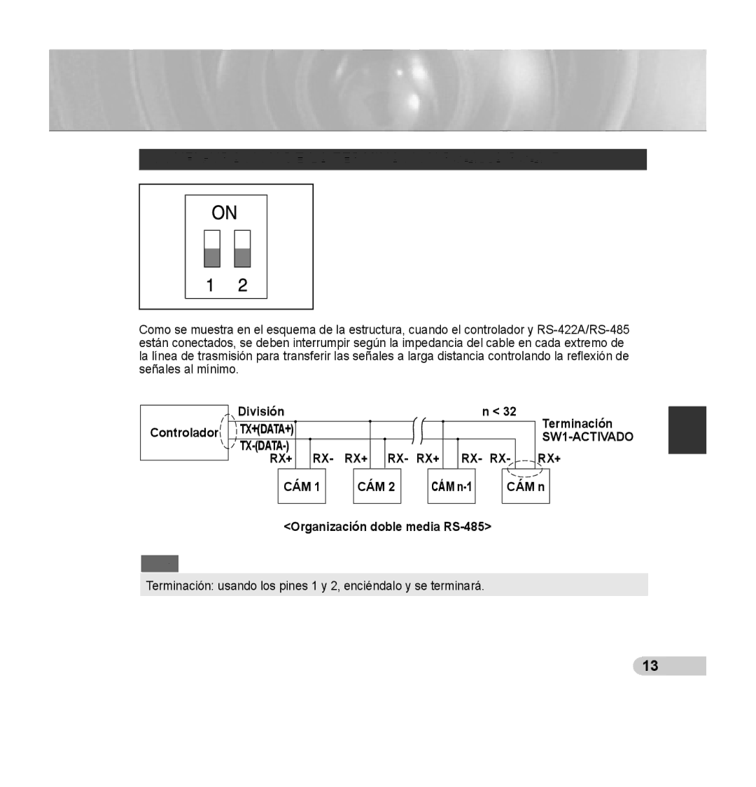 Samsung SCC-C7435P manual Configuración DE LA Terminación RS-422A/RS-485, Tx-Data Rx+ Rx Rx+ Rx- Rx 