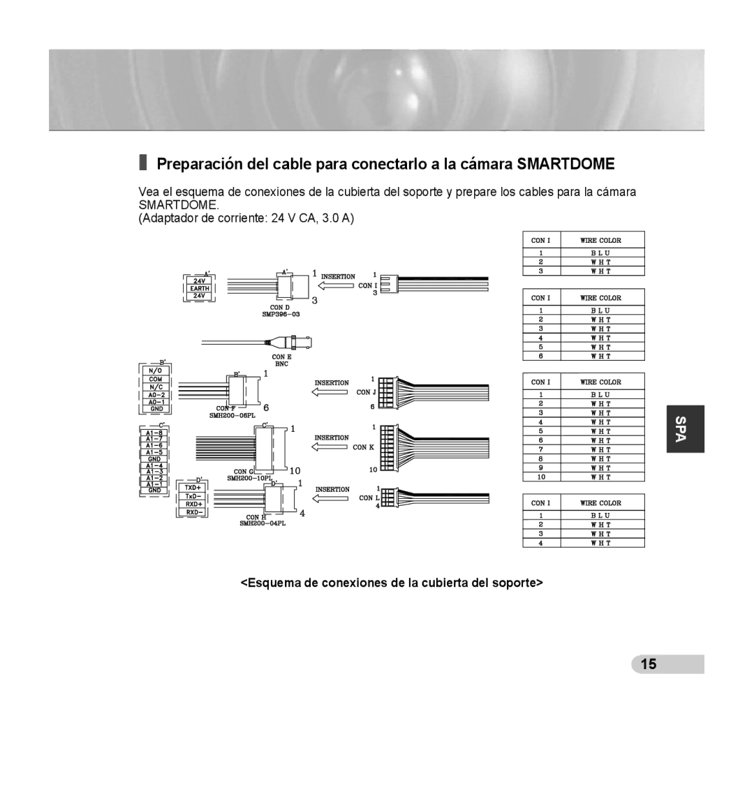 Samsung SCC-C7435P manual Preparación del cable para conectarlo a la cámara Smartdome 