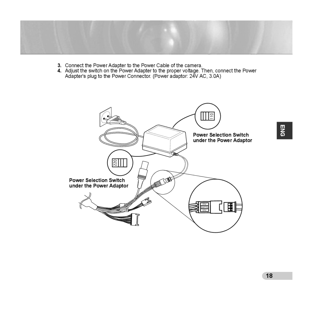 Samsung SCC-C7435P manual Power Selection Switch under the Power Adaptor 