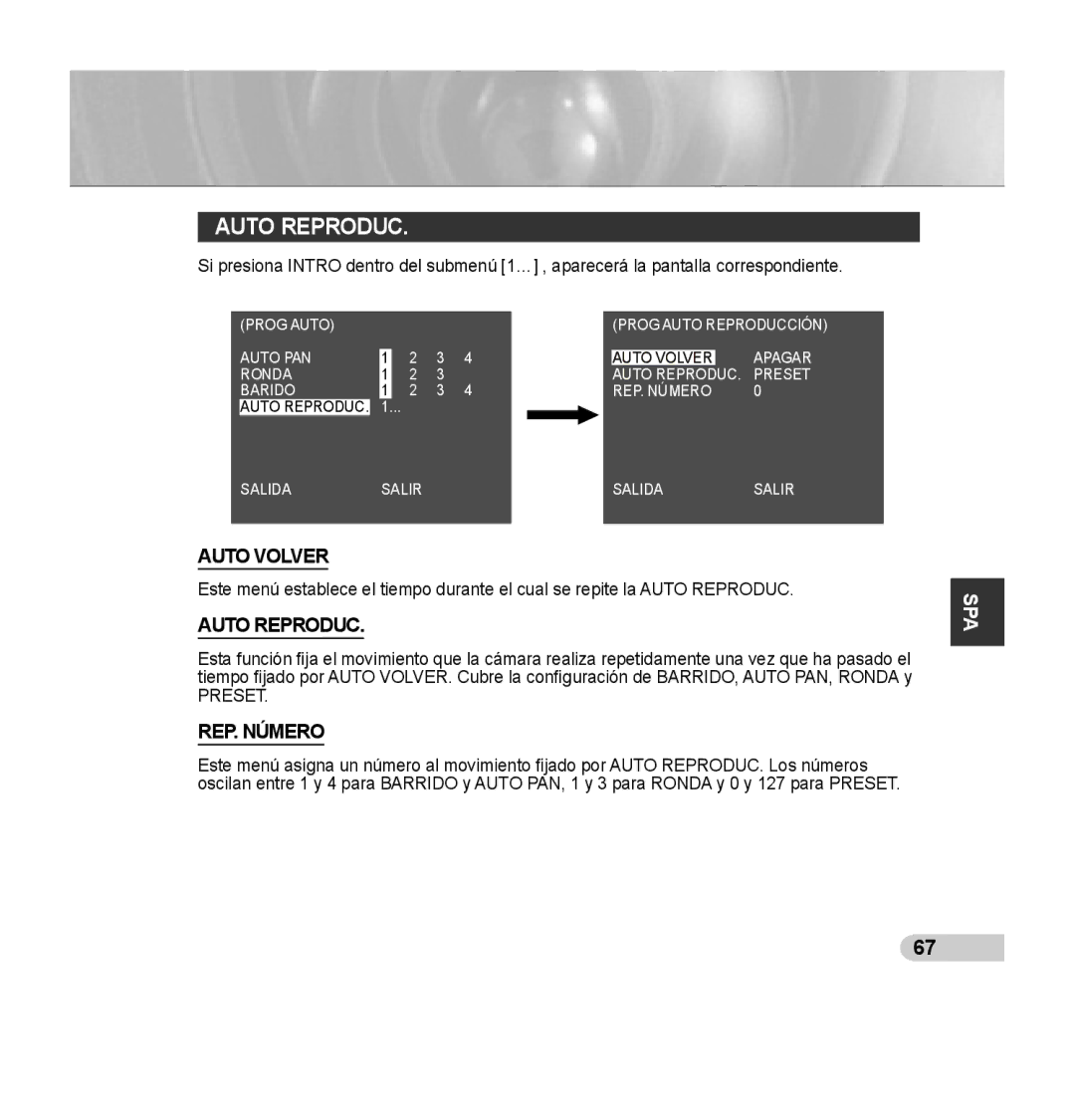 Samsung SCC-C7435P manual Auto Reproduc, Auto Volver, REP. Número 