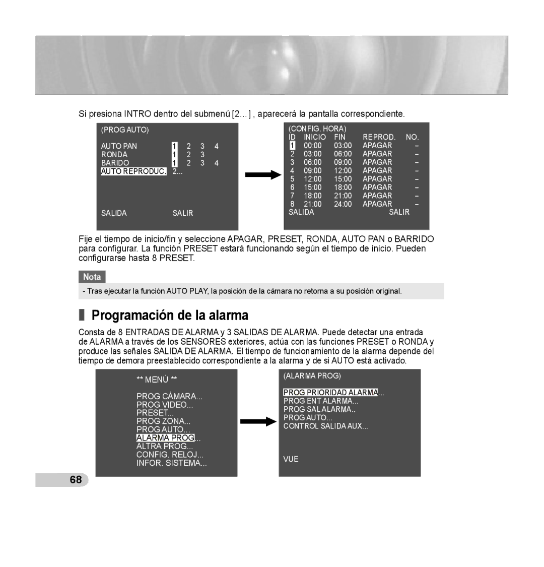 Samsung SCC-C7435P manual Programación de la alarma 