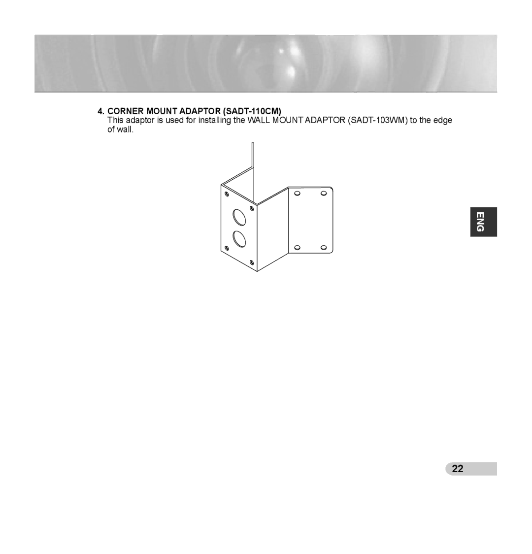 Samsung SCC-C7435P manual Corner Mount Adaptor SADT-110CM 