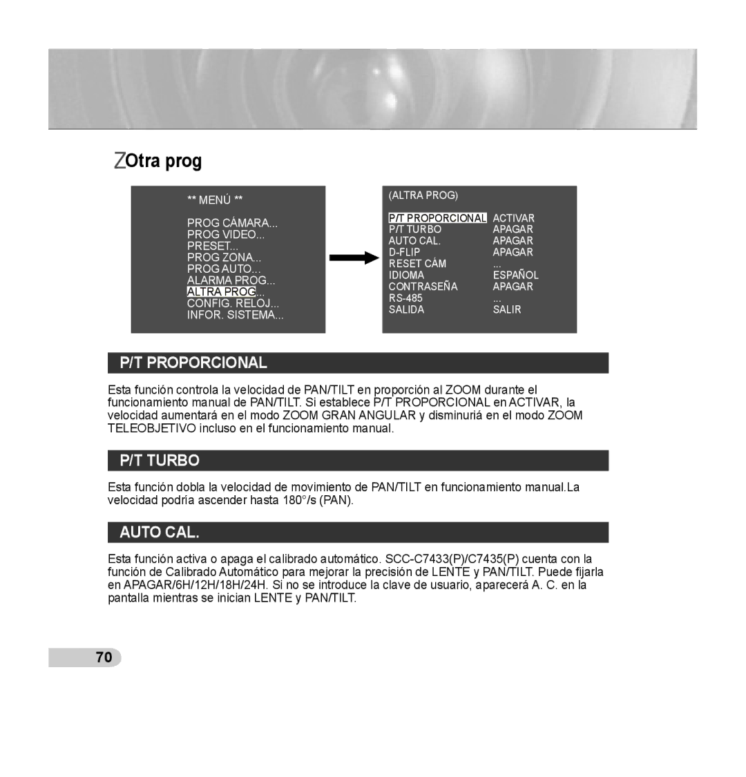 Samsung SCC-C7435P manual Otra prog, Proporcional, Turbo 