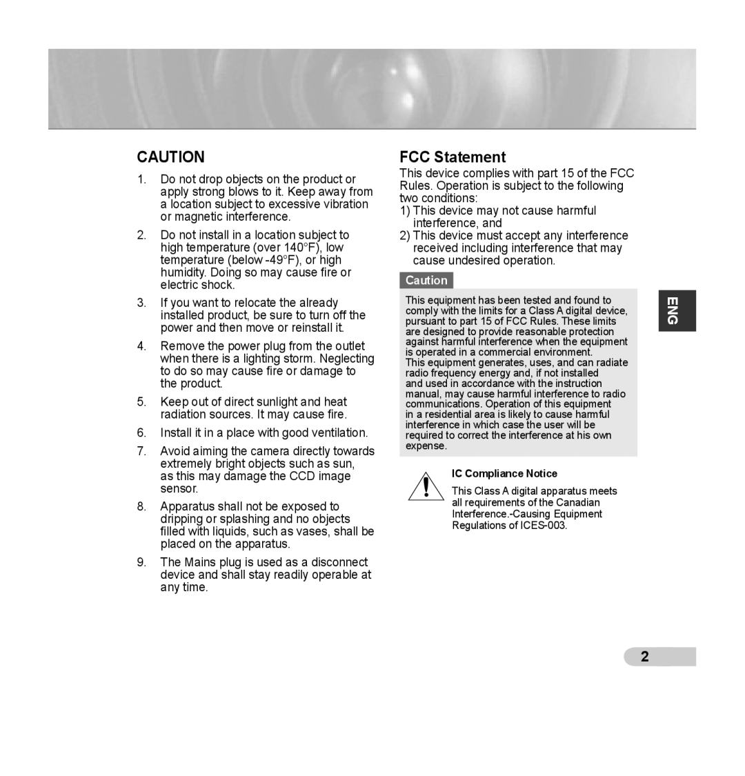 Samsung SCC-C7435P manual FCC Statement 