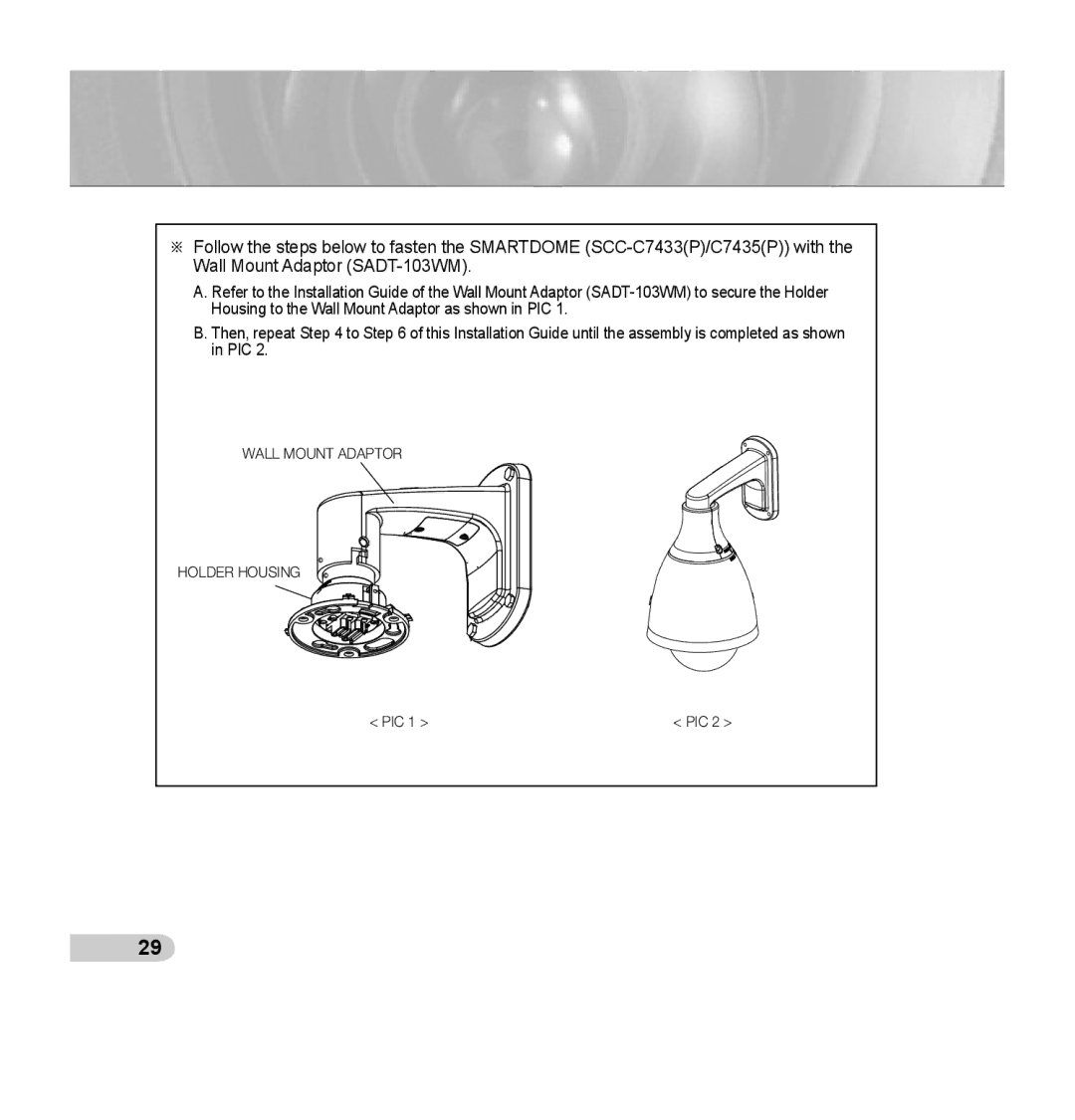 Samsung SCC-C7435P manual Wall Mount Adaptor Holder Housing 