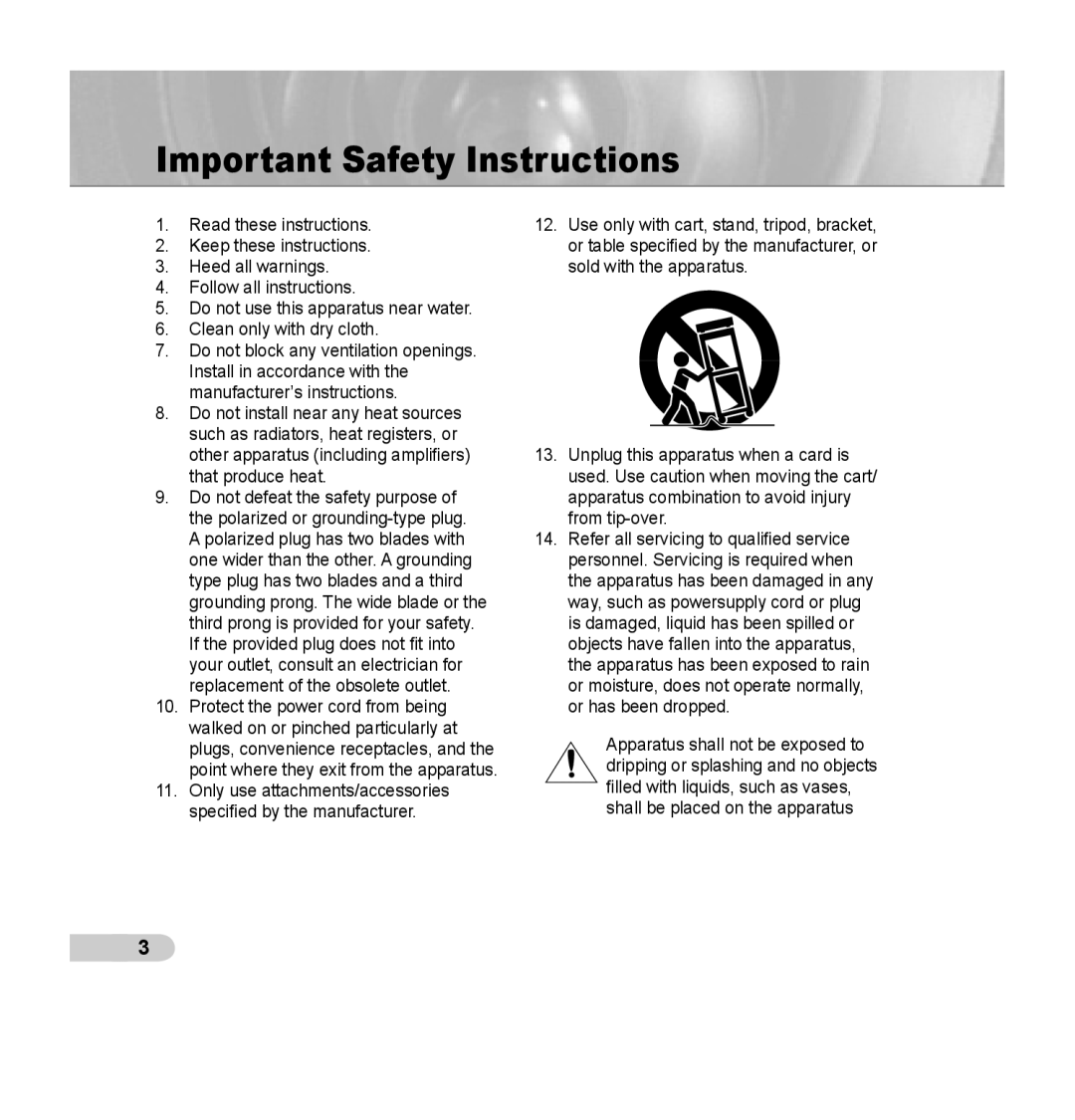 Samsung SCC-C7435P manual Important Safety Instructions 