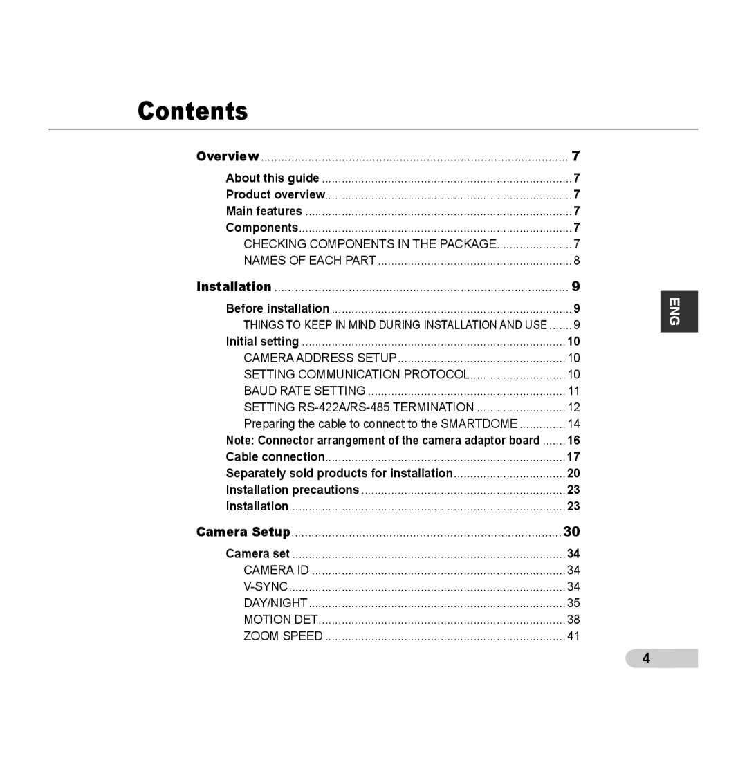 Samsung SCC-C7435P manual Contents 