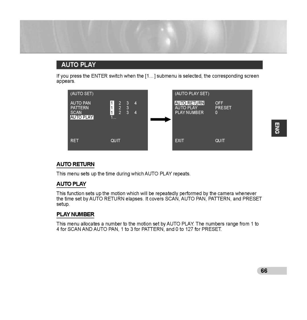 Samsung SCC-C7435P manual Auto Play, Auto Return, Play Number 