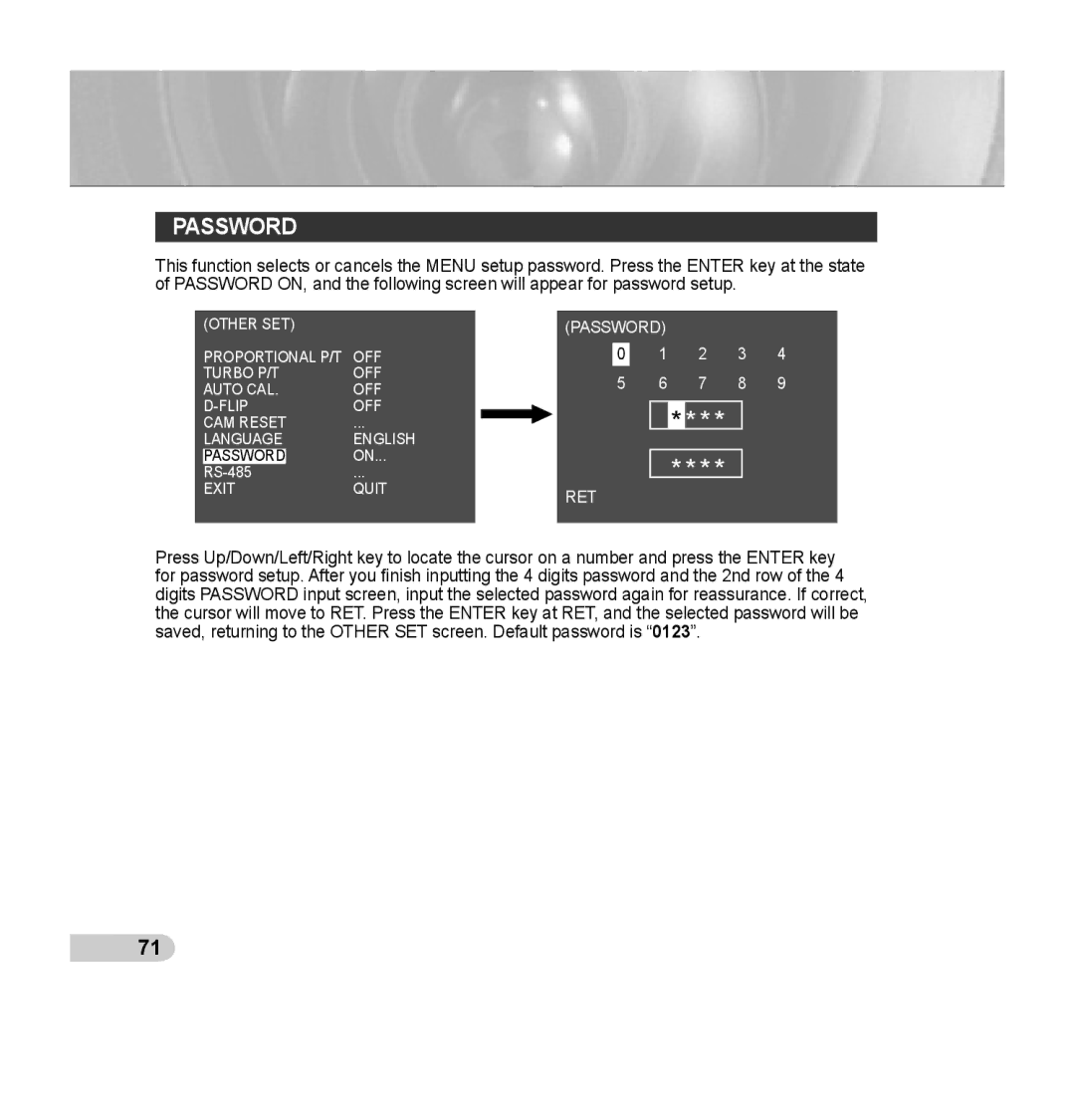 Samsung SCC-C7435P manual Password 