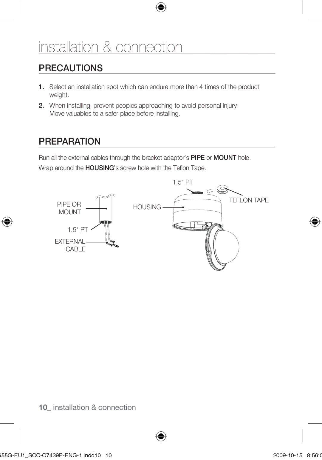 Samsung SCC-C7439P user manual Precautions, Preparation, Housing, Cable 