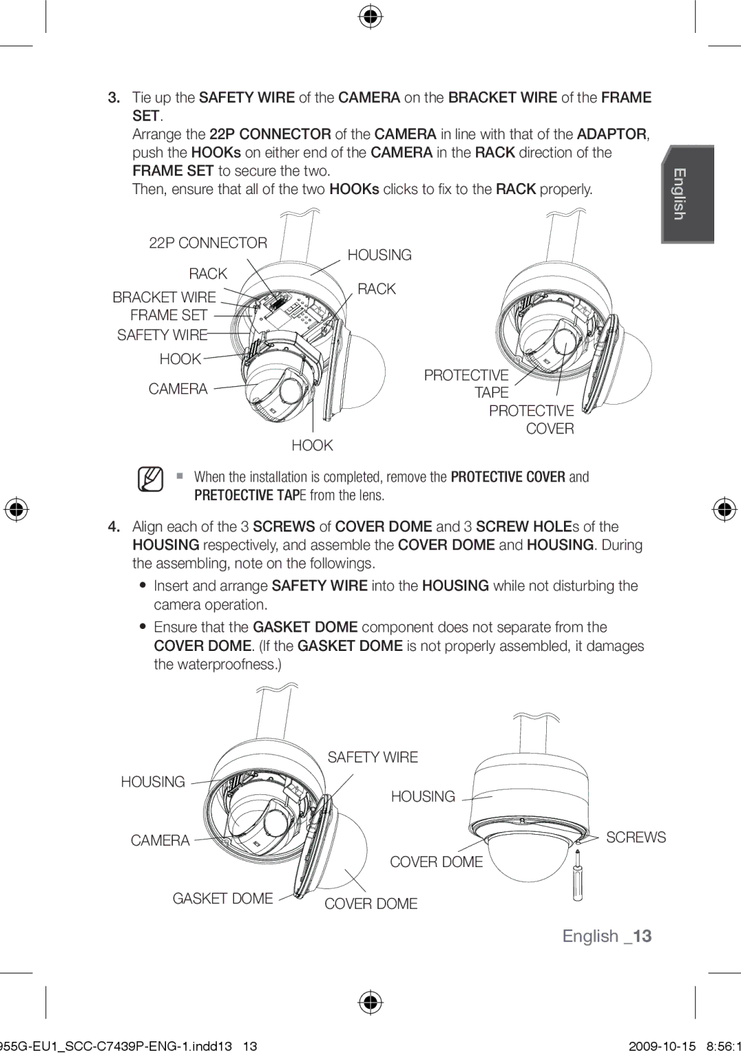 Samsung SCC-C7439P user manual 22P Connector Housing Rack, Frame SET, Hook Protective Camera Tape Cover 