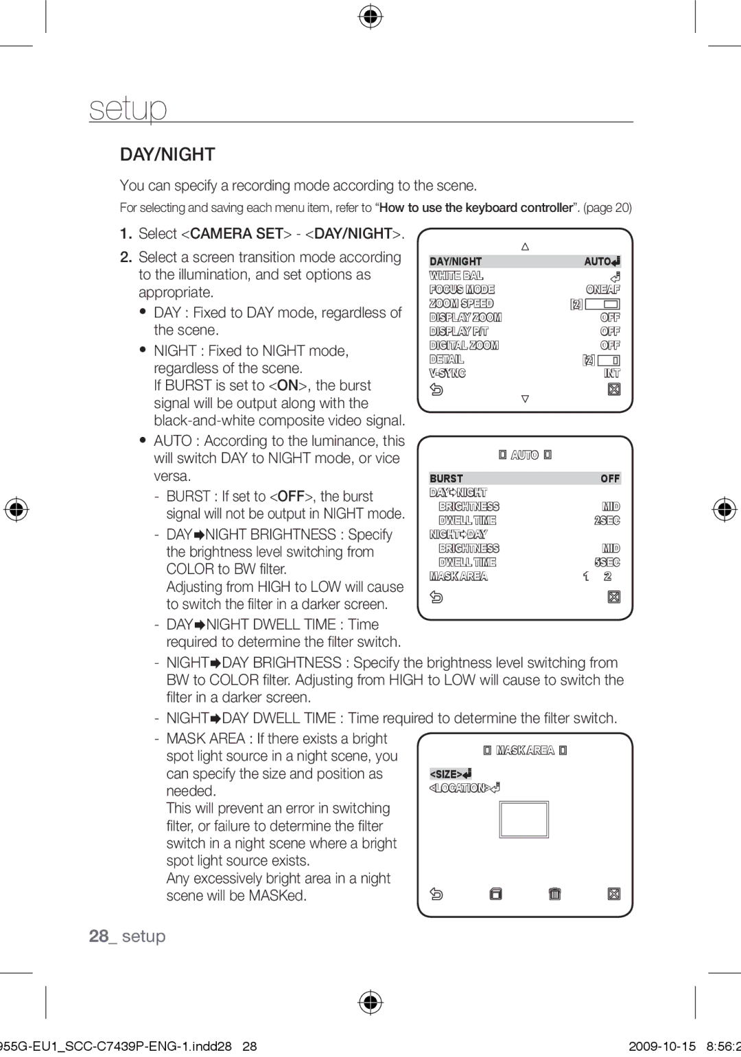 Samsung SCC-C7439P user manual Day/Night, You can specify a recording mode according to the scene 