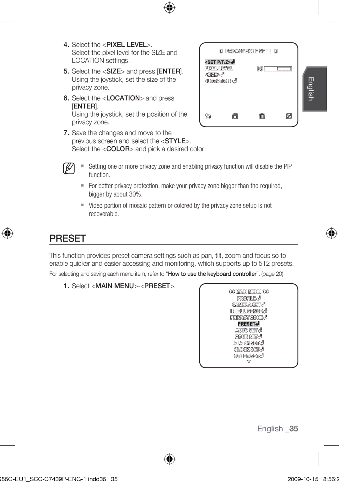 Samsung SCC-C7439P user manual Preset 