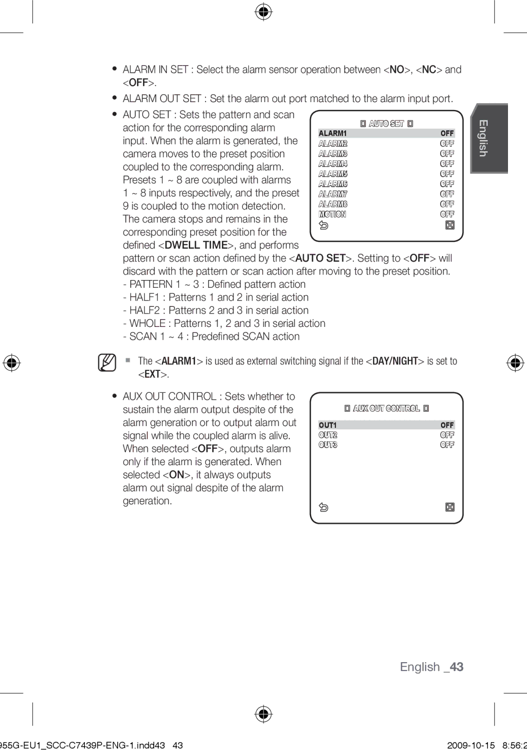 Samsung SCC-C7439P user manual  Auto SET Sets the pattern and scan 