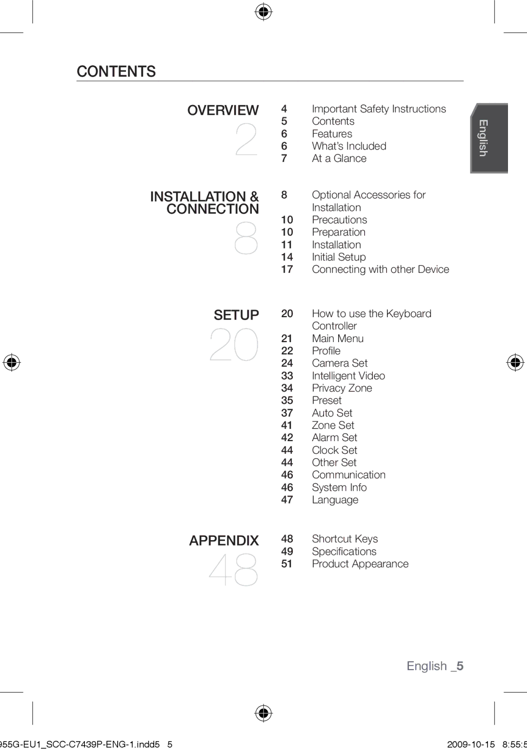 Samsung SCC-C7439P user manual Contents 