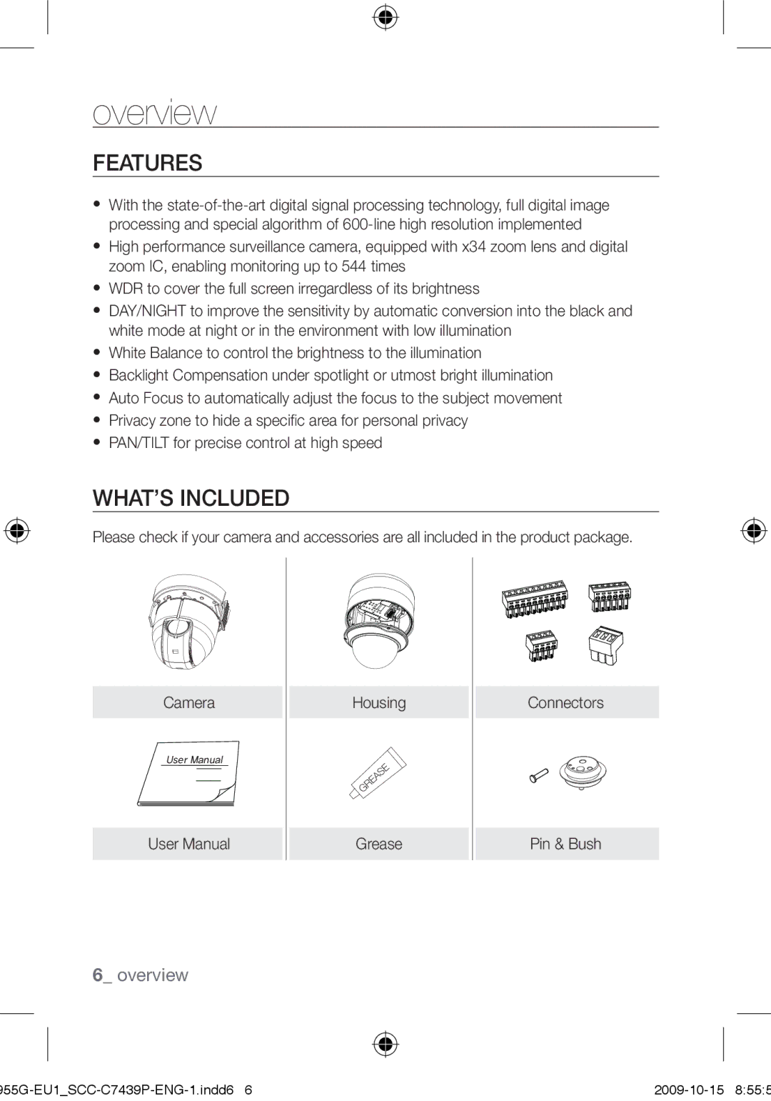 Samsung SCC-C7439P user manual Features, What’s Included 