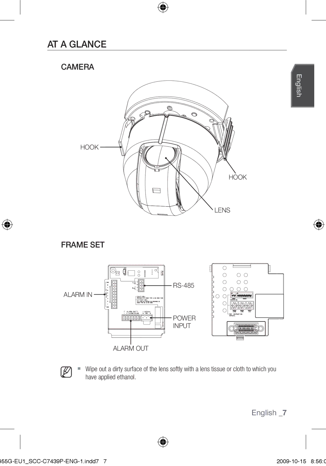 Samsung SCC-C7439P user manual At a Glance, Camera, Frame SET 