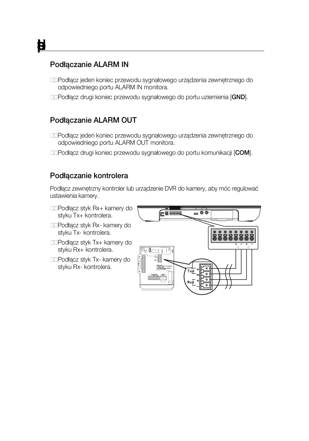 Samsung SCC-C7439P manual Podłączanie Alarm OUT, Podłączanie kontrolera 