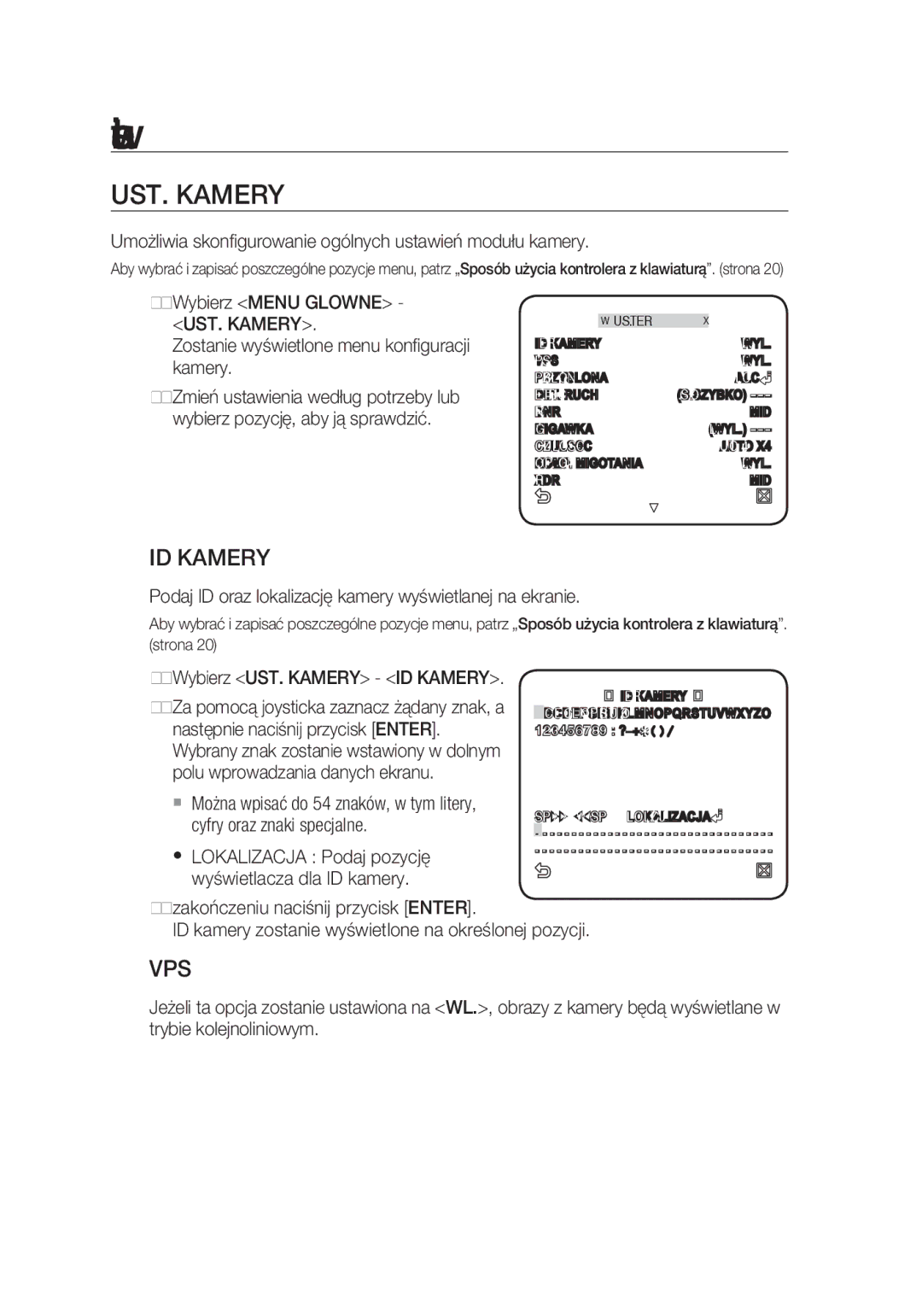 Samsung SCC-C7439P manual UST. Kamery, ID Kamery, Umożliwia skonfigurowanie ogólnych ustawień modułu kamery 